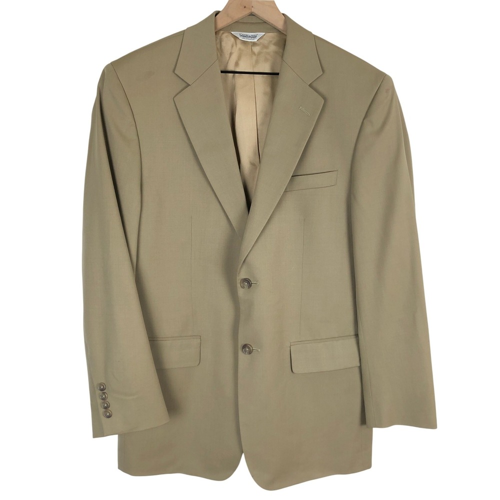 JOSEPH & FEISS 100% Wool 2-Button Blazer Sport Coat Sz 40 R Tan Khaki Lined